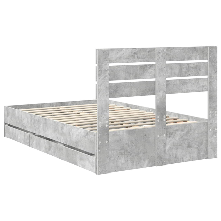 Sengestel med skuffe Beton Grå 135 x 190 cm Ingeniørtræ