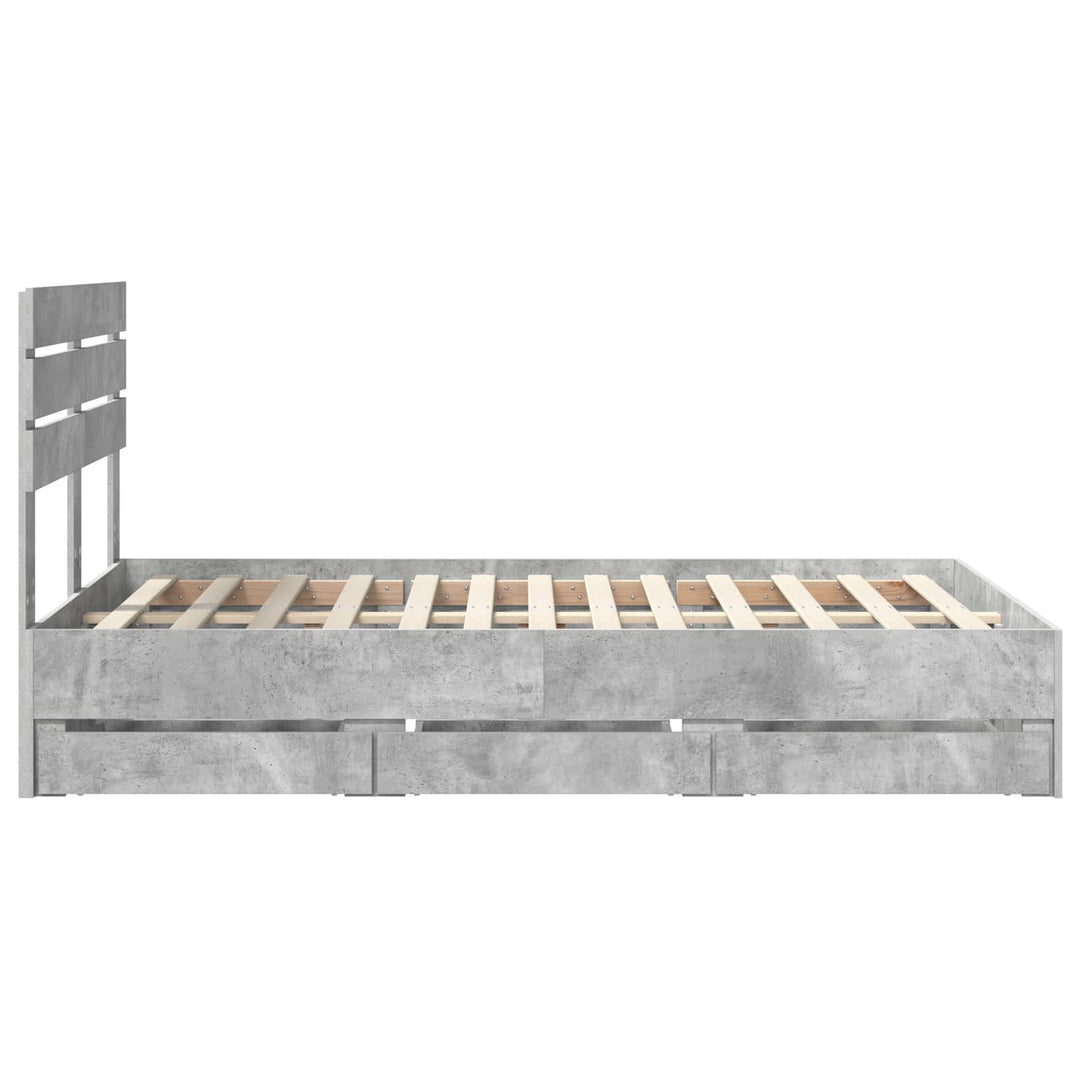 Sengestel med skuffe Beton Grå 135 x 190 cm Ingeniørtræ
