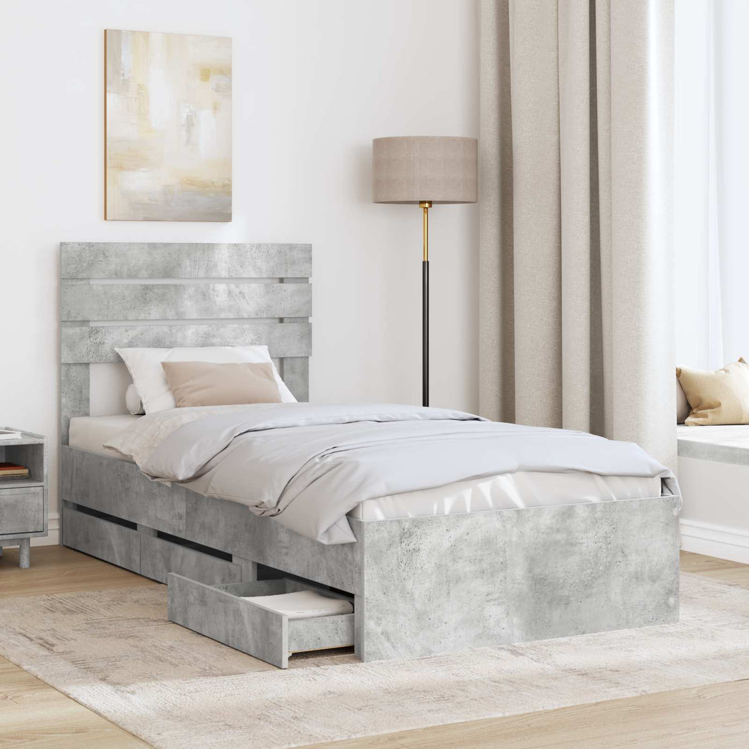 Sengestel med skuffe Beton Grå 90 x 200 cm Ingeniørtræ