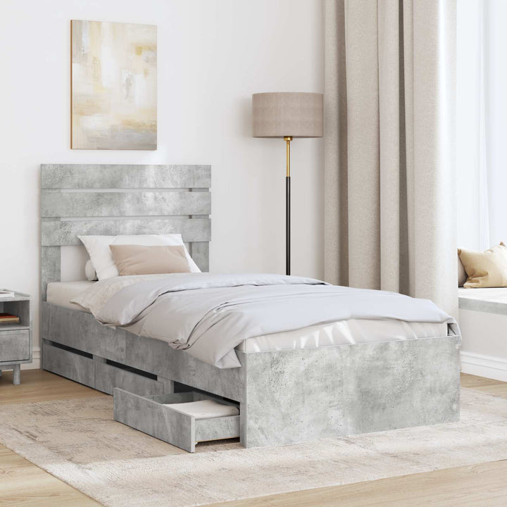 Sengestel med skuffe Beton Grå 90 x 200 cm Ingeniørtræ
