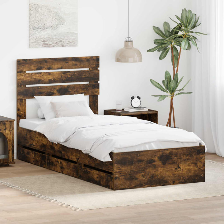 Sengestel med skuffe Røget eg 90 x 200 cm Ingeniørtræ