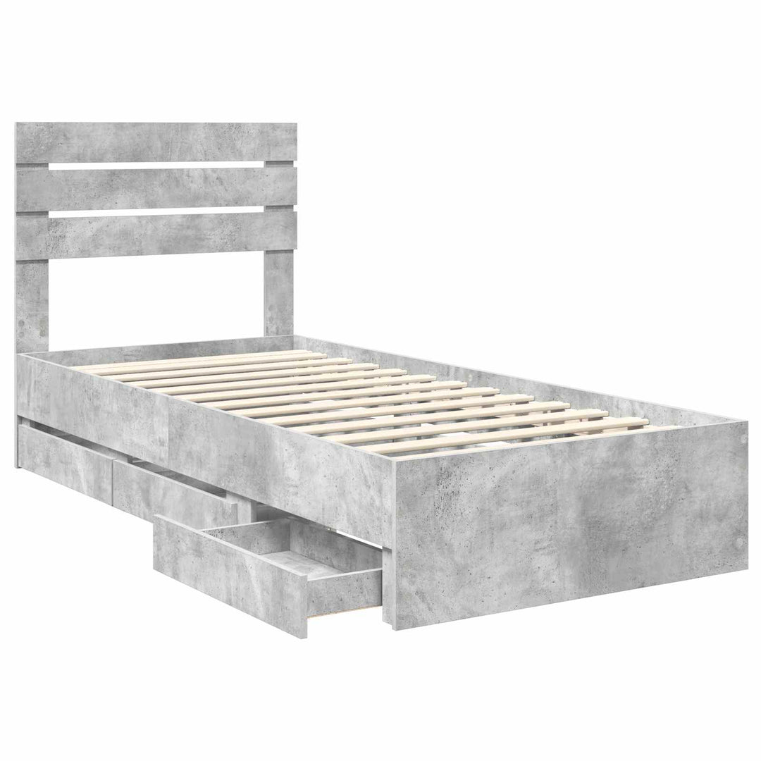 Sengestel med skuffe Beton Grå 75 x 190 cm Ingeniørtræ