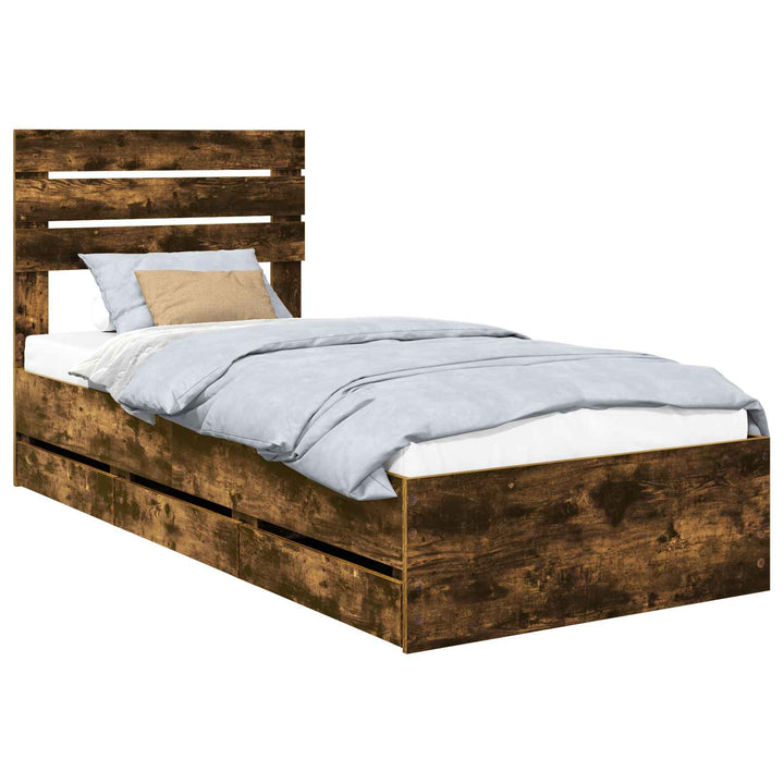 Sengestel med skuffe Røget eg 75 x 190 cm Ingeniørtræ