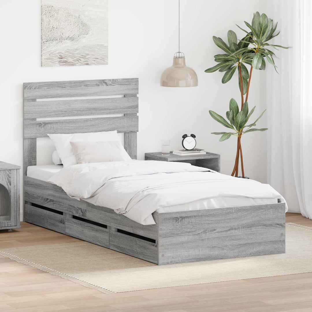 Sengestel med skuffe Grå Sonoma 75 x 190 cm Ingeniørtræ