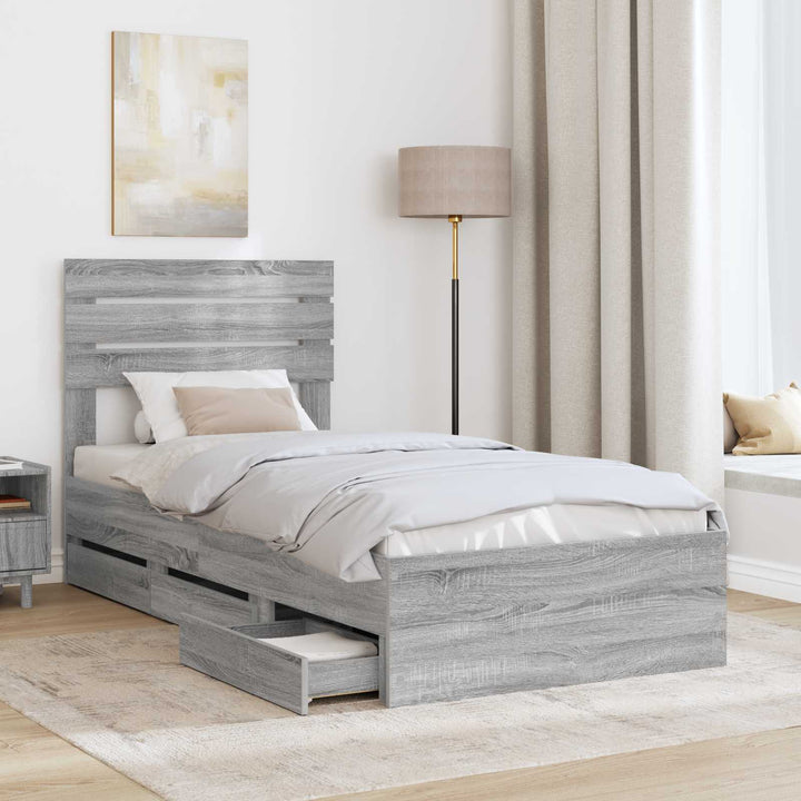 Sengestel med skuffe Grå Sonoma 75 x 190 cm Ingeniørtræ
