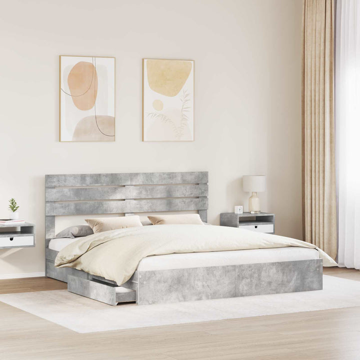 Opbevaringsseng Beton Grå 180 x 200 cm Konstrueret træ