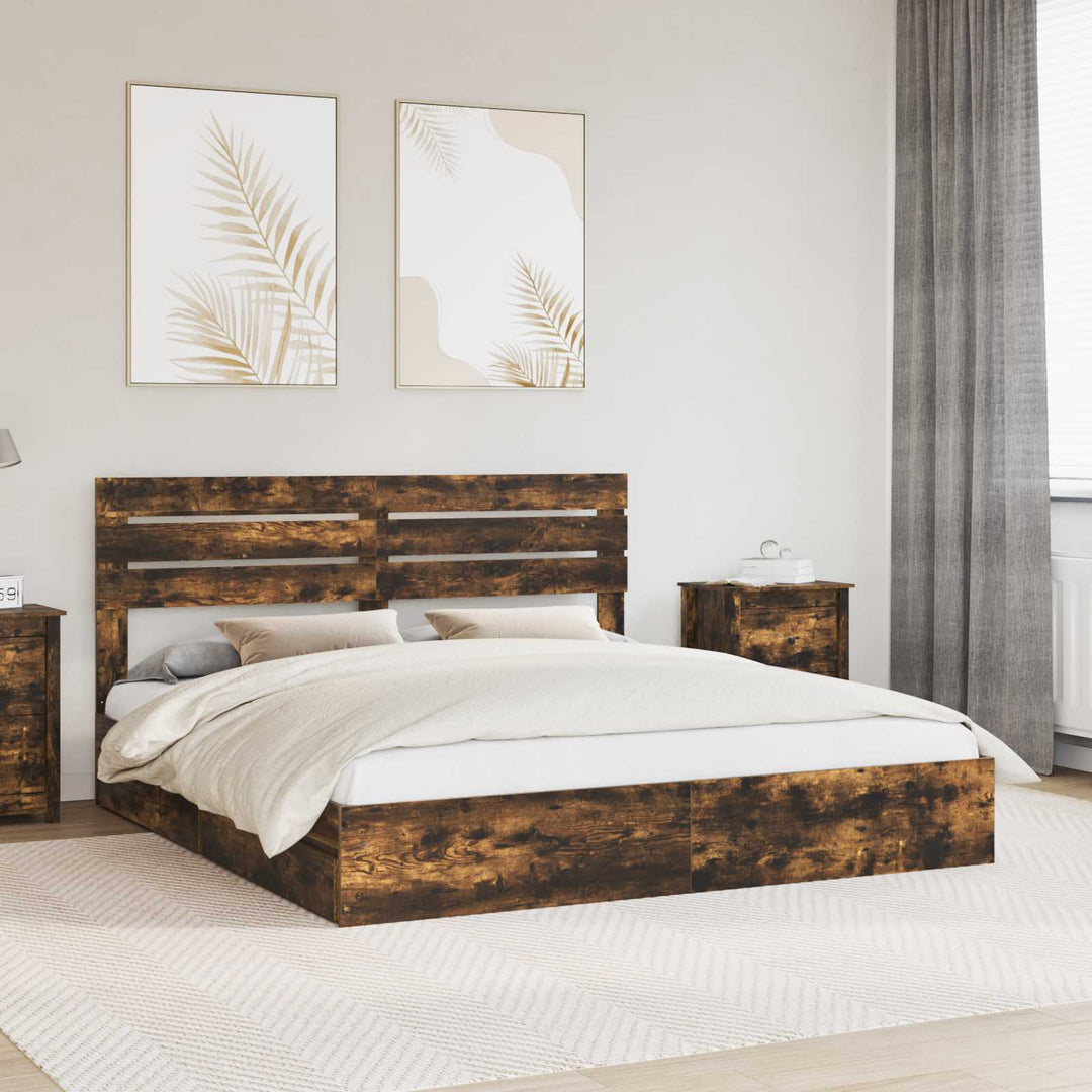 Opbevaringsseng Røget eg 180 x 200 cm Konstrueret træ