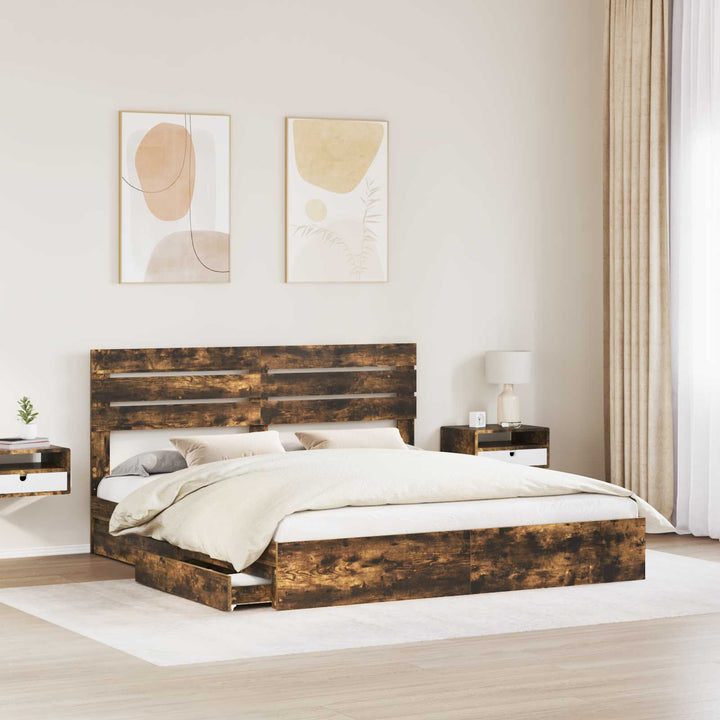 Opbevaringsseng Røget eg 180 x 200 cm Konstrueret træ