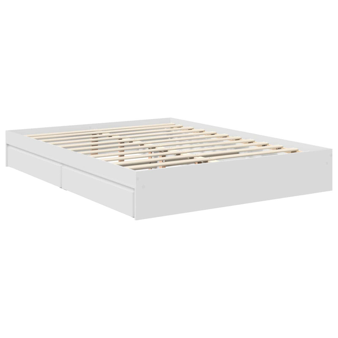 Opbevaringsseng med skuffe Hvid 160 x 200 cm Konstrueret træ