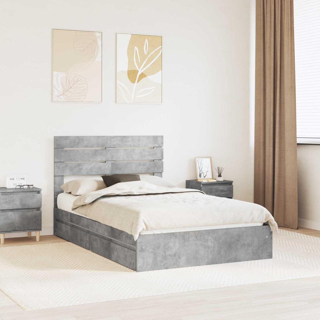 Opbevaringsseng Beton Grå 135 x 190 cm Konstrueret træ