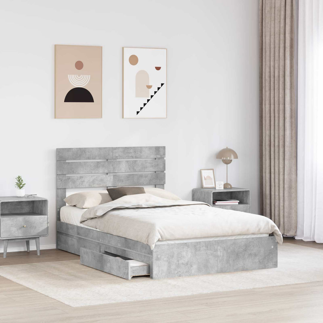 Opbevaringsseng Beton Grå 135 x 190 cm Konstrueret træ