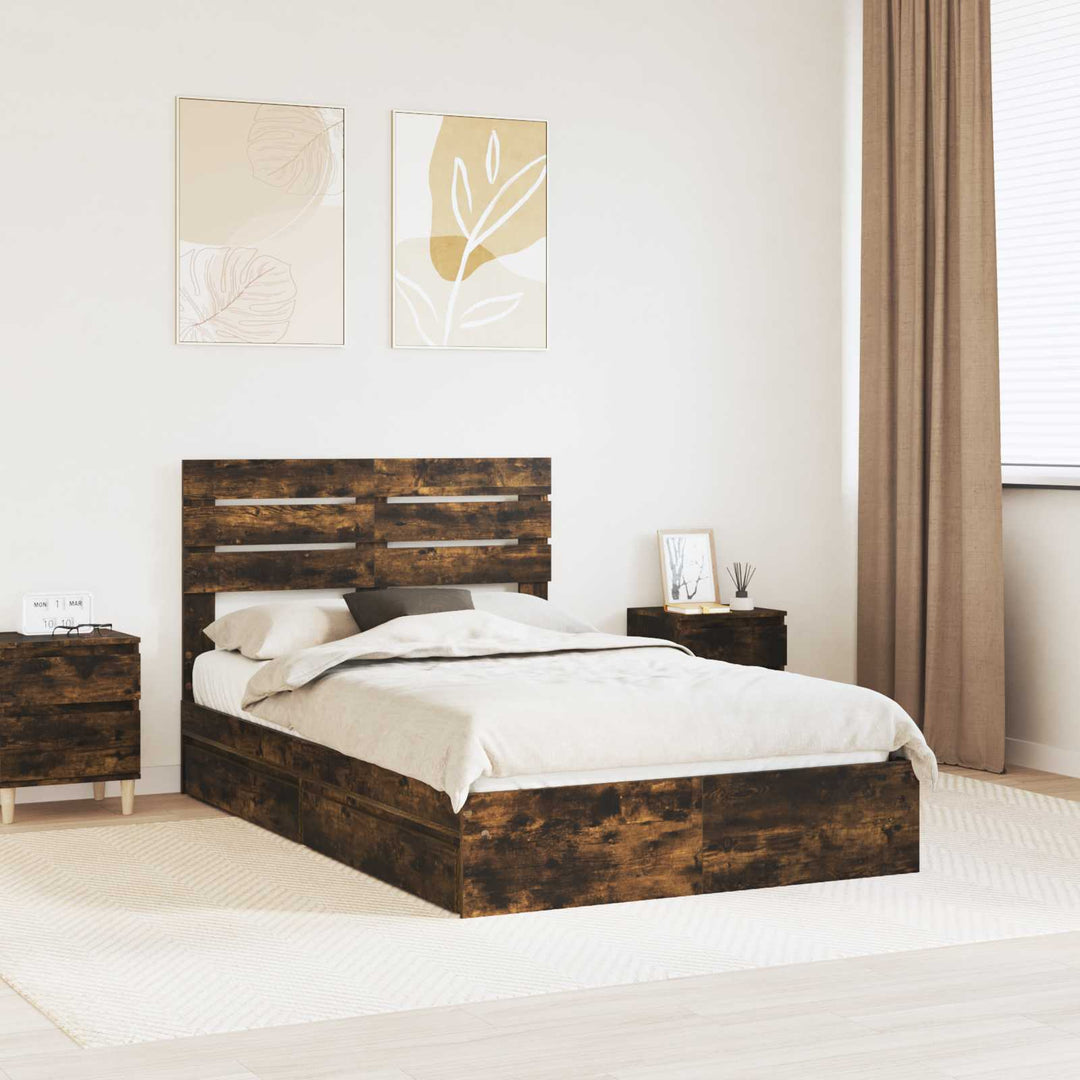 Opbevaringsseng Røget eg 135 x 190 cm Konstrueret træ