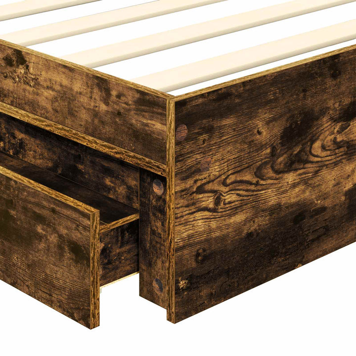 Opbevaringsseng med skuffe Røget eg 90 x 200 cm Konstrueret træ