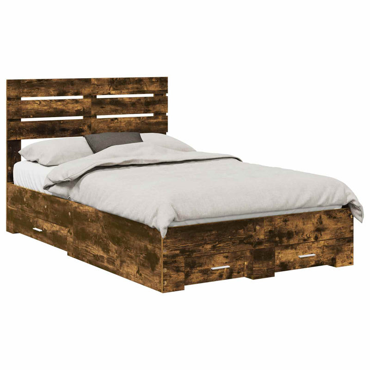 Sengestel med hovedgærde Røget eg 135 x 190 cm Konstrueret træ