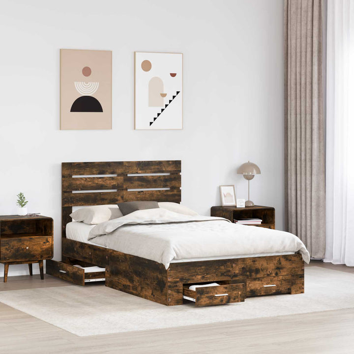 Sengestel med hovedgærde Røget eg 120 x 190 cm Konstrueret træ