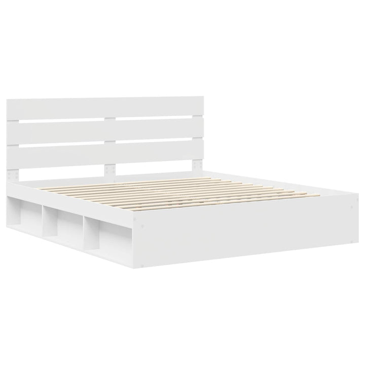 Sengestel med hovedgærde Hvid 200 x 200 cm Massiv fyrretræ