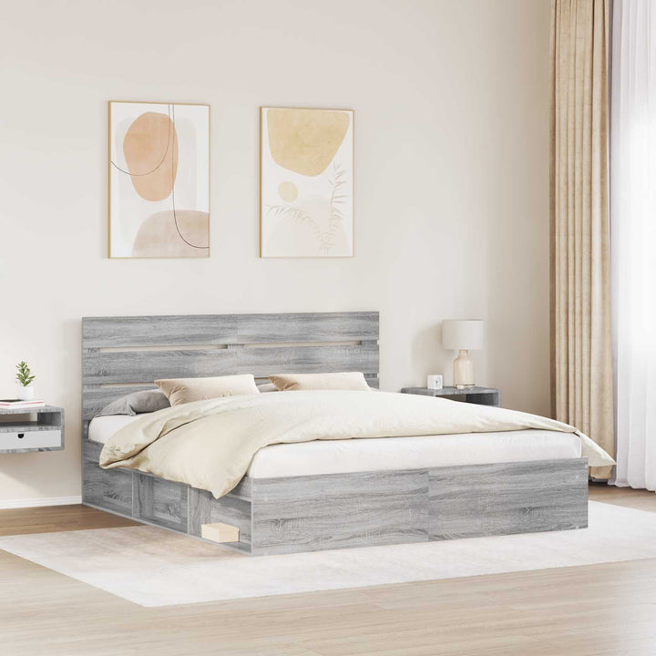 Sengestel Grå Sonoma 200 x 200 cm Massiv fyrretræ