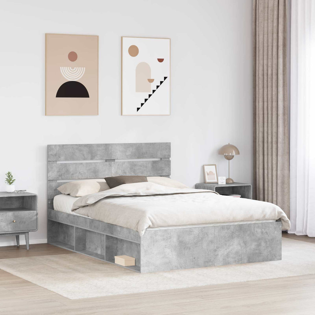 Sengestel med hovedgærde Beton 160 x 200 cm Massiv fyrretræ