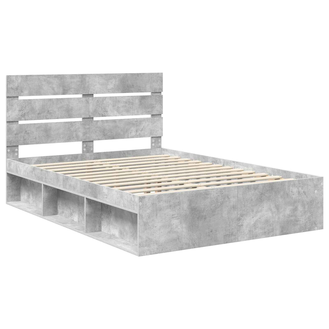 Sengestel med hovedgærde Beton Grå 150 x 200 cm Massiv fyrretræ