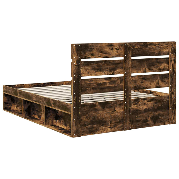 Sengestel med hovedgærde Røget eg 150 x 200 cm Massiv fyrretræ