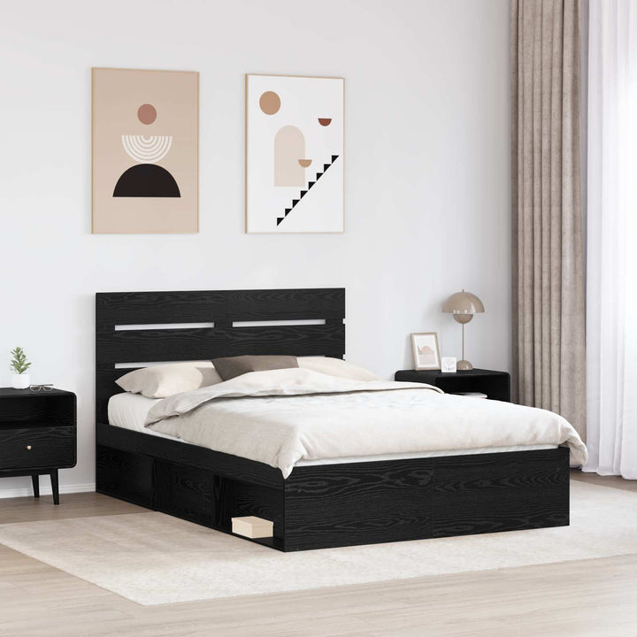 Sengestel med hovedgærde Sort 140 x 200 cm Massiv fyrretræ