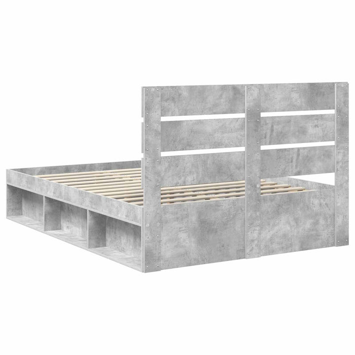 Sengestel med hovedgærde Beton 140 x 200 cm Massiv fyrretræ