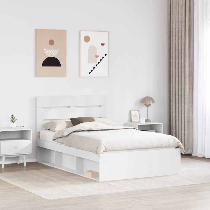 Sengestel med hovedgærde Hvid 120 x 200 cm Massiv fyrretræ