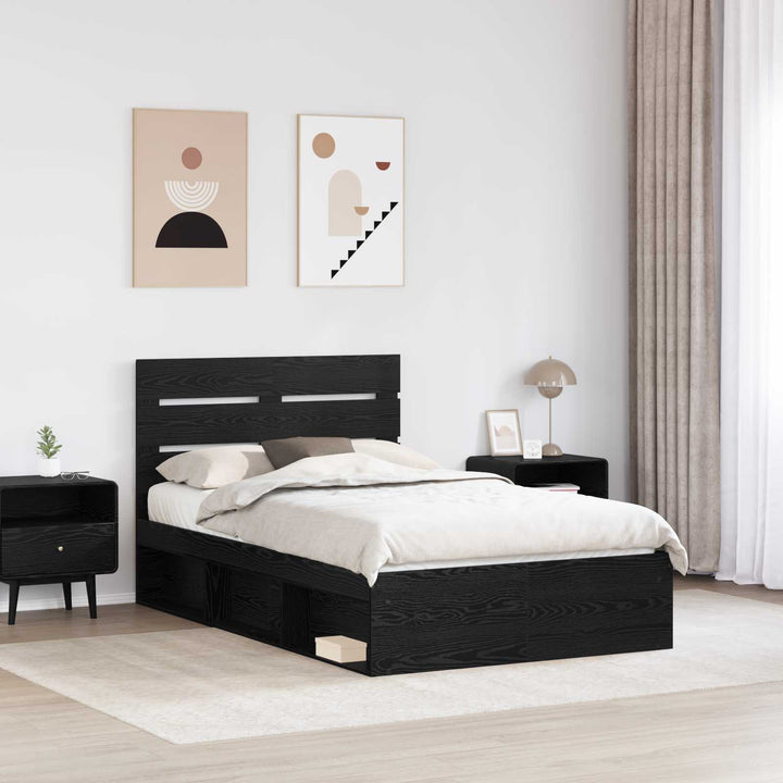 Sengestel med hovedgærde Sort 120 x 190 cm Massiv fyrretræ