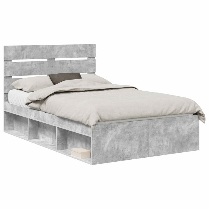 Sengestel med hovedgærde Beton 120 x 190 cm Massiv fyrretræ