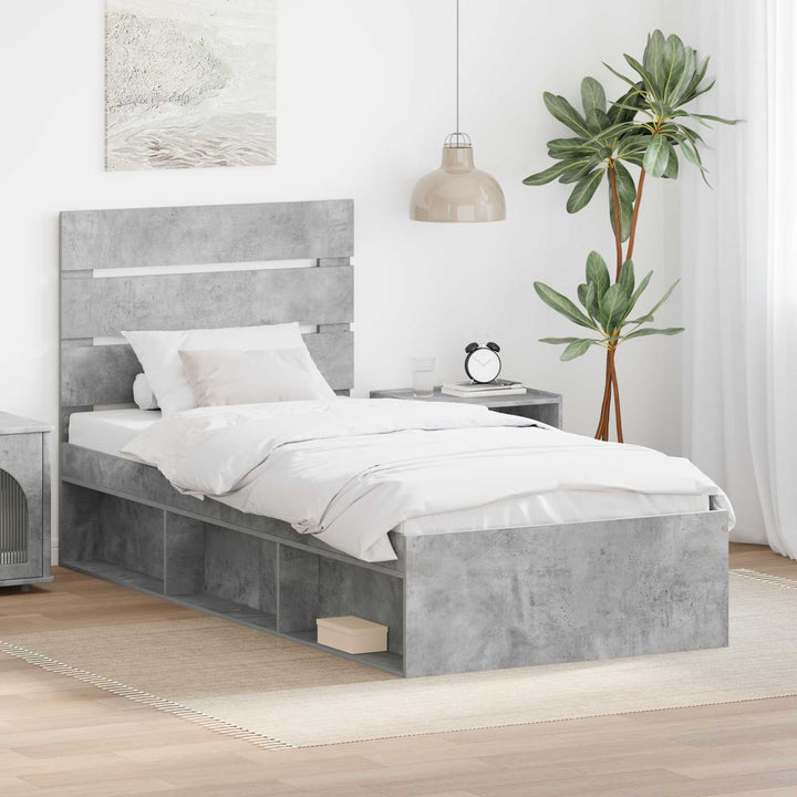 Sengestel med hovedgærde Beton 90 x 200 cm Massiv fyrretræ