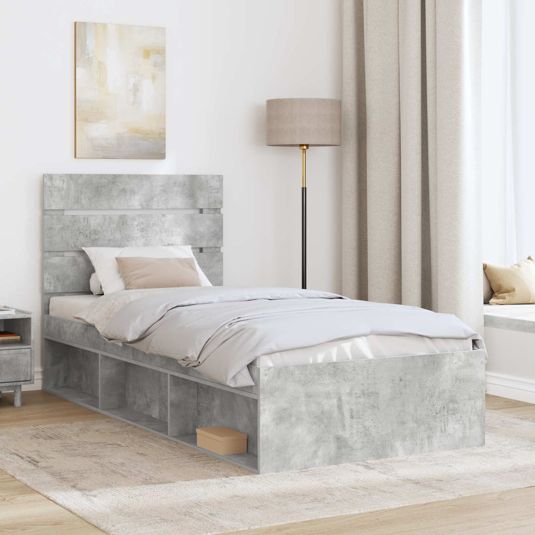 Sengestel med hovedgærde Beton 90 x 200 cm Massiv fyrretræ