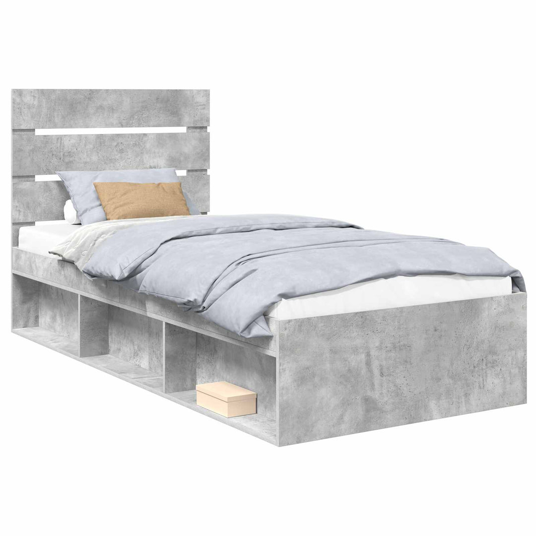 Sengestel med hovedgærde Beton 90 x 200 cm Massiv fyrretræ