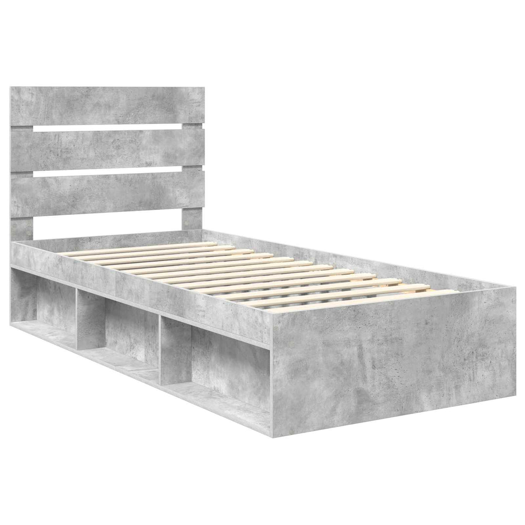 Sengestel med hovedgærde Beton 90 x 200 cm Massiv fyrretræ