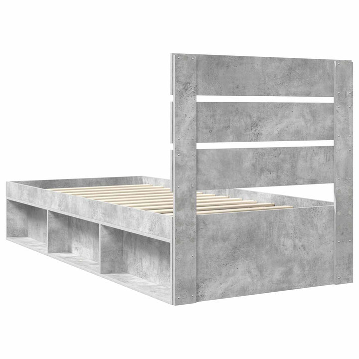 Sengestel med hovedgærde Beton 90 x 200 cm Massiv fyrretræ