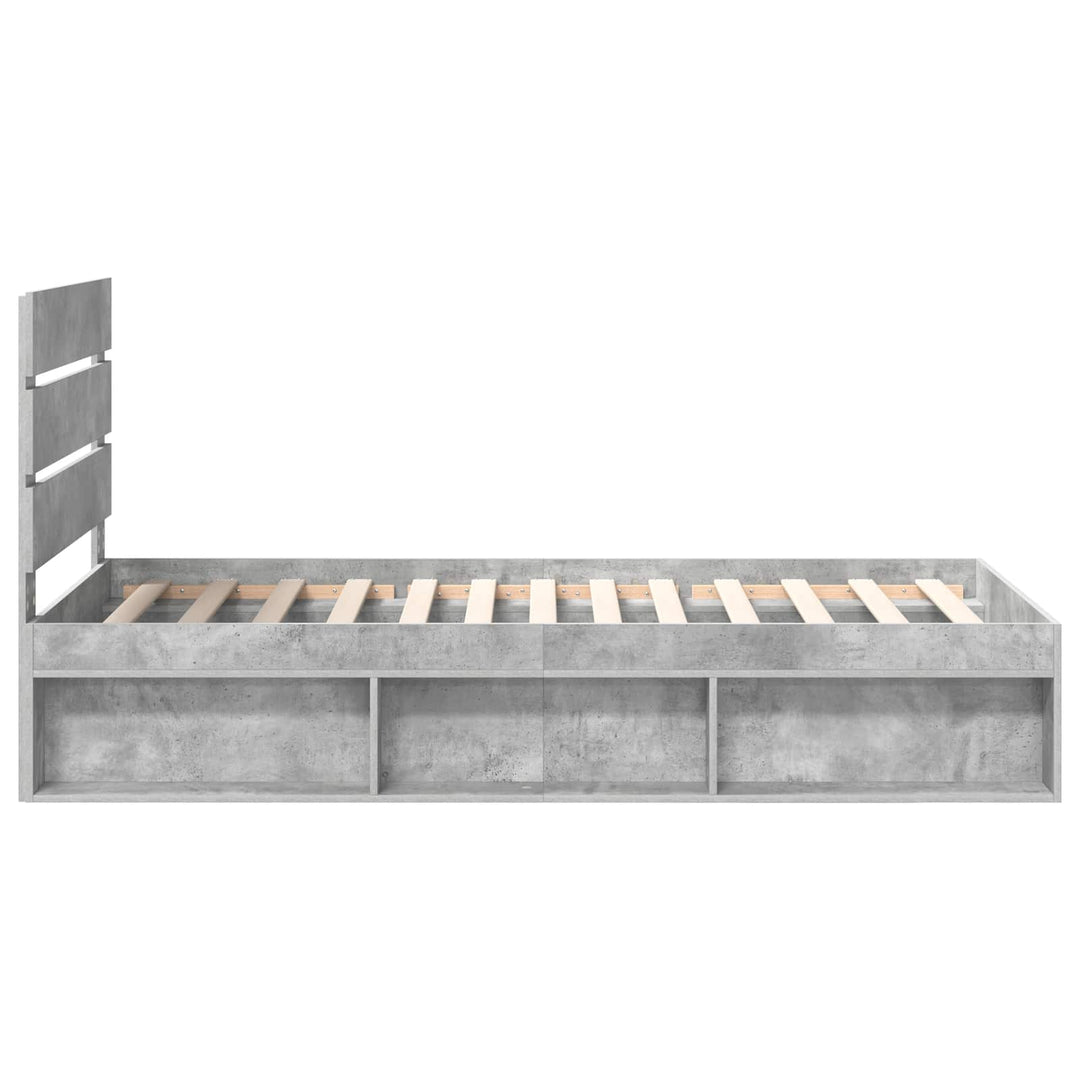 Sengestel med hovedgærde Beton 90 x 200 cm Massiv fyrretræ
