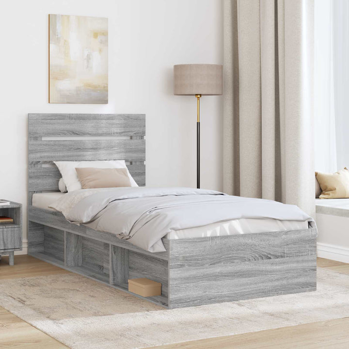 Sengestel med hovedgærde Grå Sonoma 90 x 200 cm Massiv fyrretræ