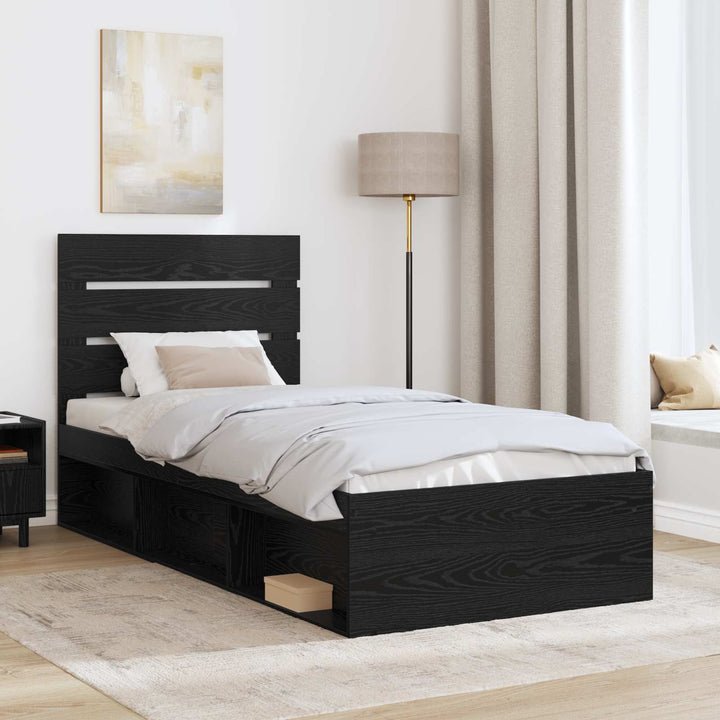 Sengestel med hovedgærde Sort 90 x 190 cm Massiv fyrretræ