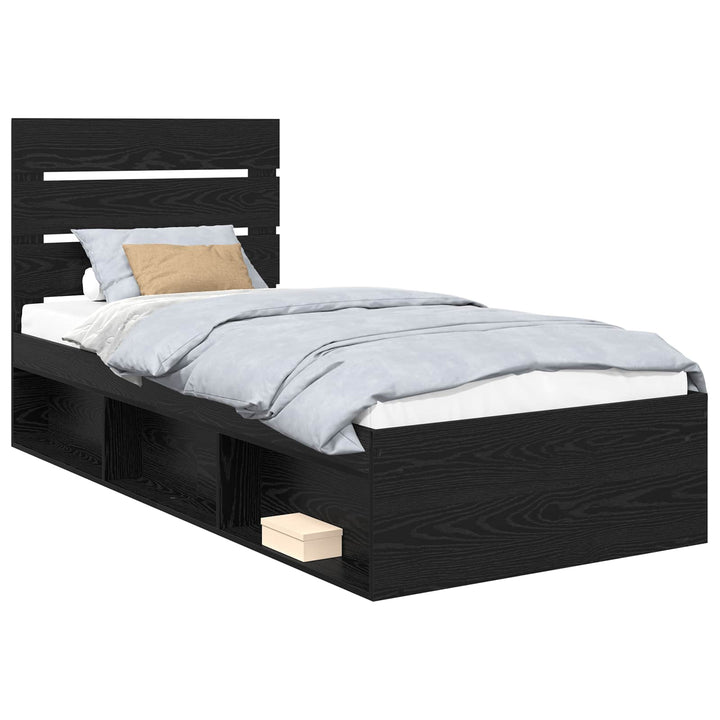 Sengestel med hovedgærde Sort 90 x 190 cm Massiv fyrretræ