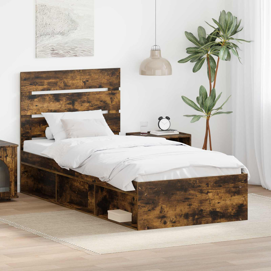 Sengestel med hovedgærde Røget eg 75 x 190 cm Massiv fyrretræ