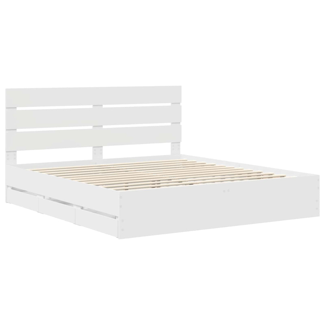 Sengestel med skuffe Hvid 200 x 200 cm Ingeniørtræ