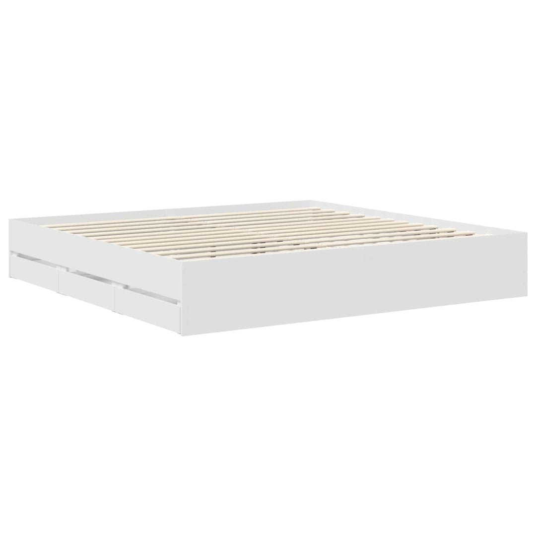 Sengestel med skuffe Hvid 200 x 200 cm Ingeniørtræ