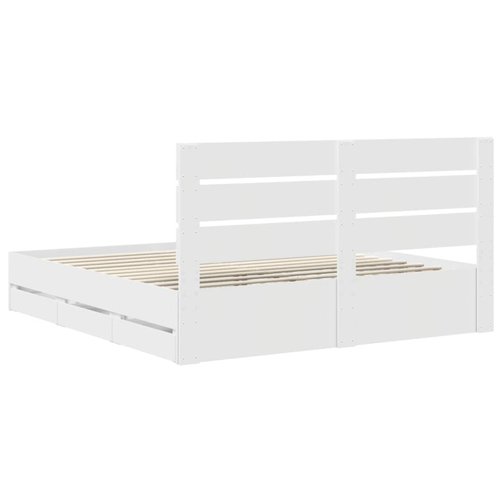Sengestel med skuffe Hvid 200 x 200 cm Ingeniørtræ