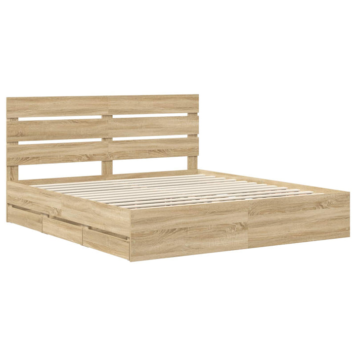 Sengestel med skuffe Sonoma eg 200 x 200 cm Ingeniørtræ