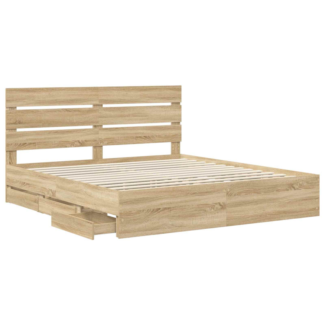 Sengestel med skuffe Sonoma eg 200 x 200 cm Ingeniørtræ