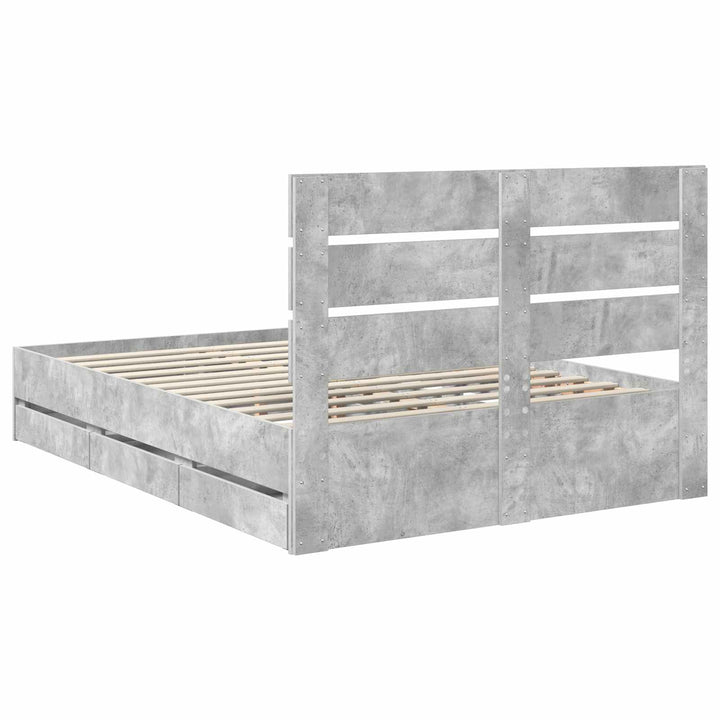 Sengestel med skuffe Beton Grå 150 x 200 cm Ingeniørtræ