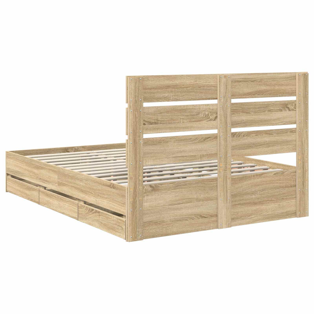 Sengestel med skuffe Sonoma eg 140 x 200 cm Ingeniørtræ