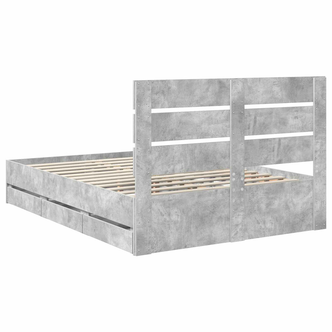 Sengestel med skuffe Beton Grå 140 x 200 cm Ingeniørtræ