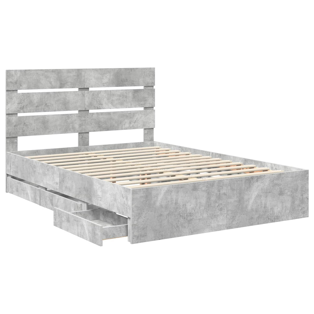 Sengestel med skuffe Beton Grå 140 x 190 cm Ingeniørtræ