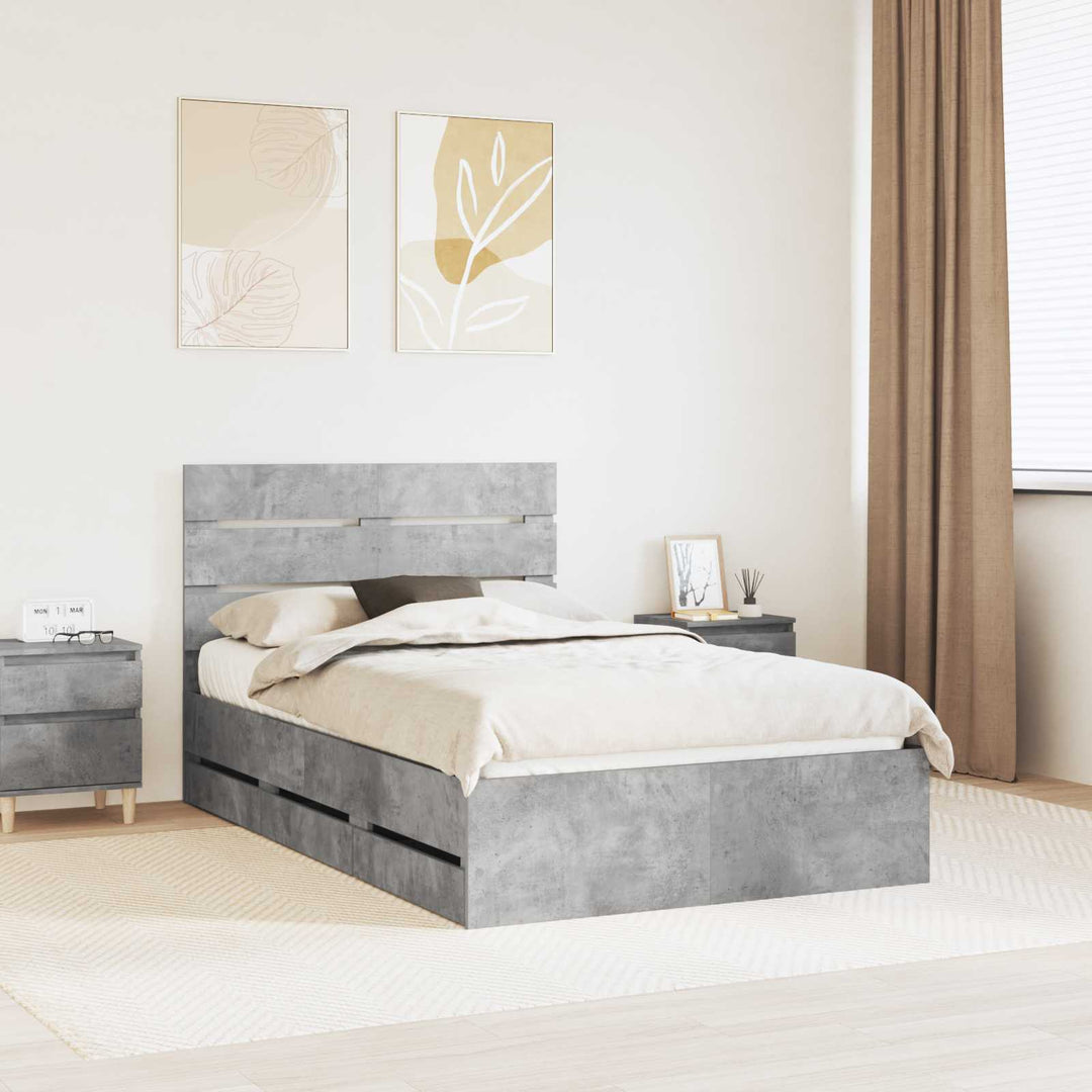 Sengestel med skuffe Beton Grå 135 x 190 cm Ingeniørtræ