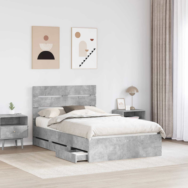 Sengestel med skuffe Beton Grå 135 x 190 cm Ingeniørtræ